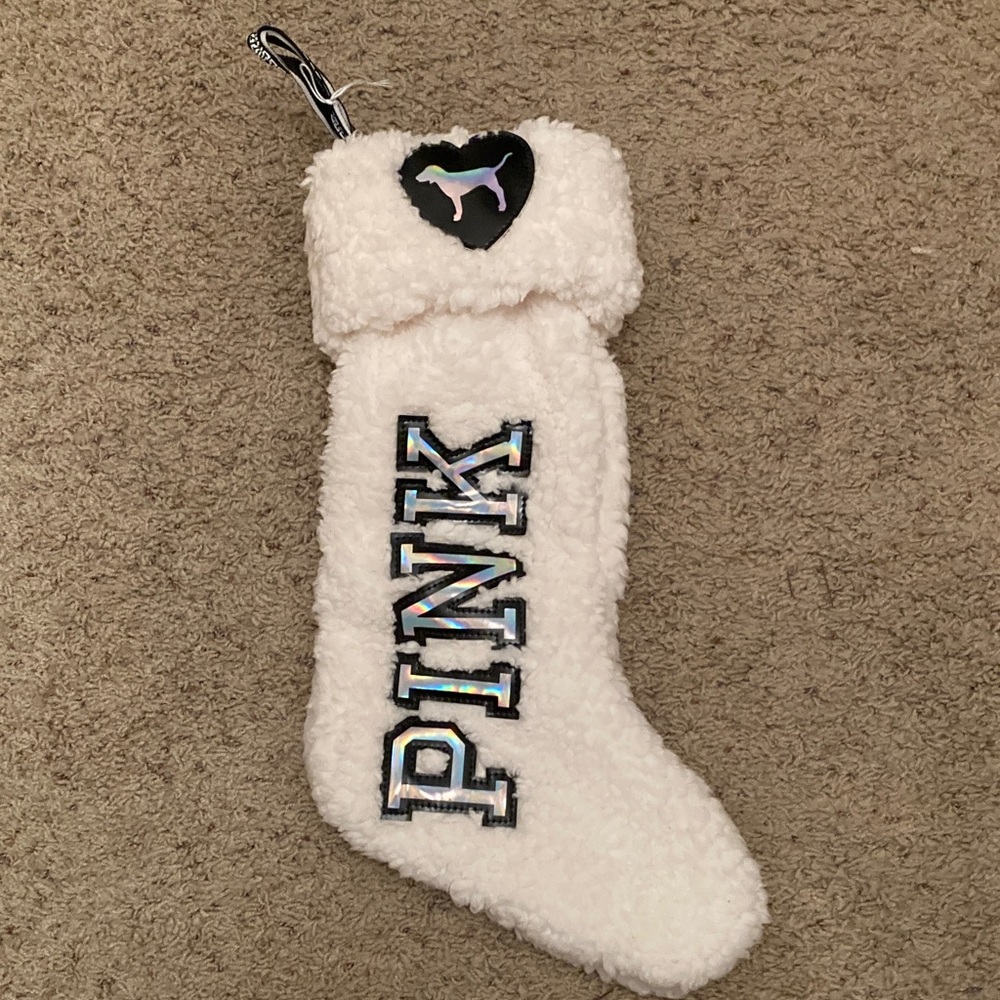 New White PINK Sherpa Christmas Stocking